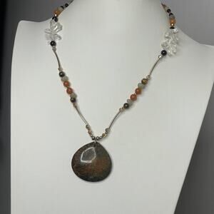 necklace stone pendant costume jewelry beaded beads tigers eye bohemian boho